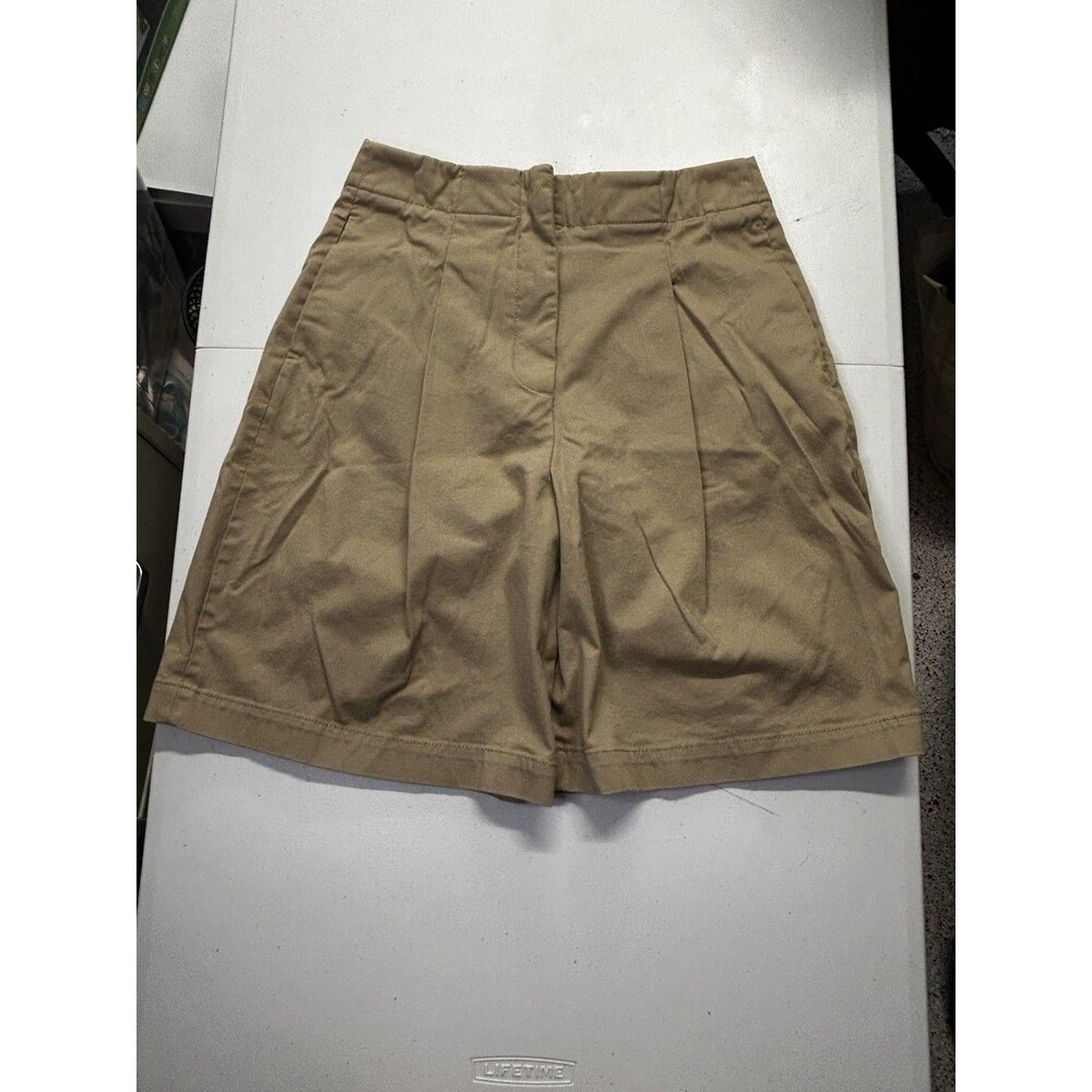 Zara Women’s Khaki Pleated Bermuda Shorts Size Small 97% Cotton Pockets
